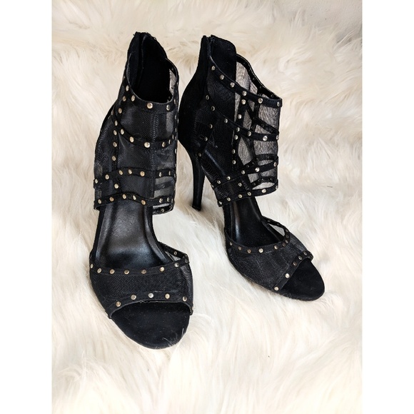Windsor Shoes - Black high heels with mesh and round gold studs